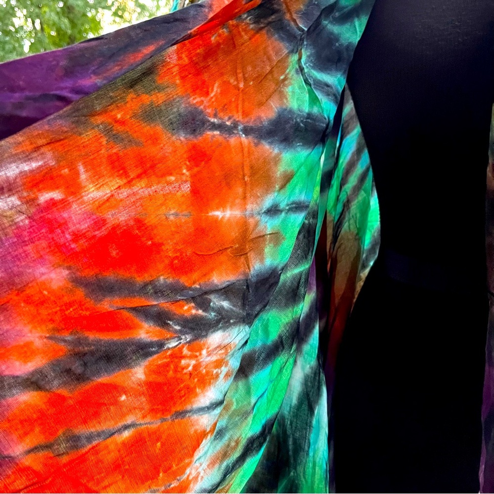 Vibrant Boho Large Fringed Colorful Tie-Dye Angled Design Wrap /Sarong/Scarf - Picture 6 of 8